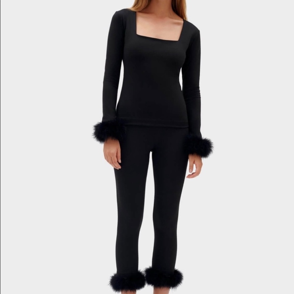 Sleeper Black Women's Pajama Set with Feather Trim